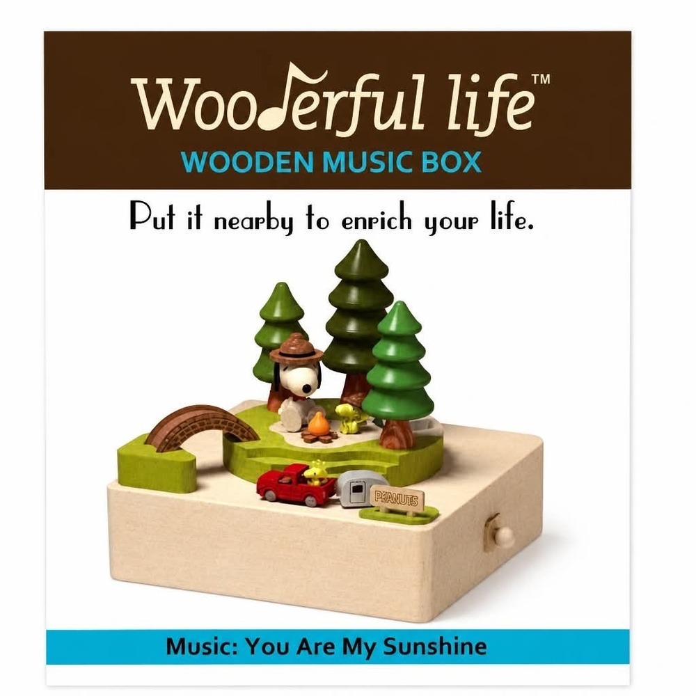 Wooderful Life Peanuts Snoopy Camping Wooden Music Box You Are My Sunshine NEW